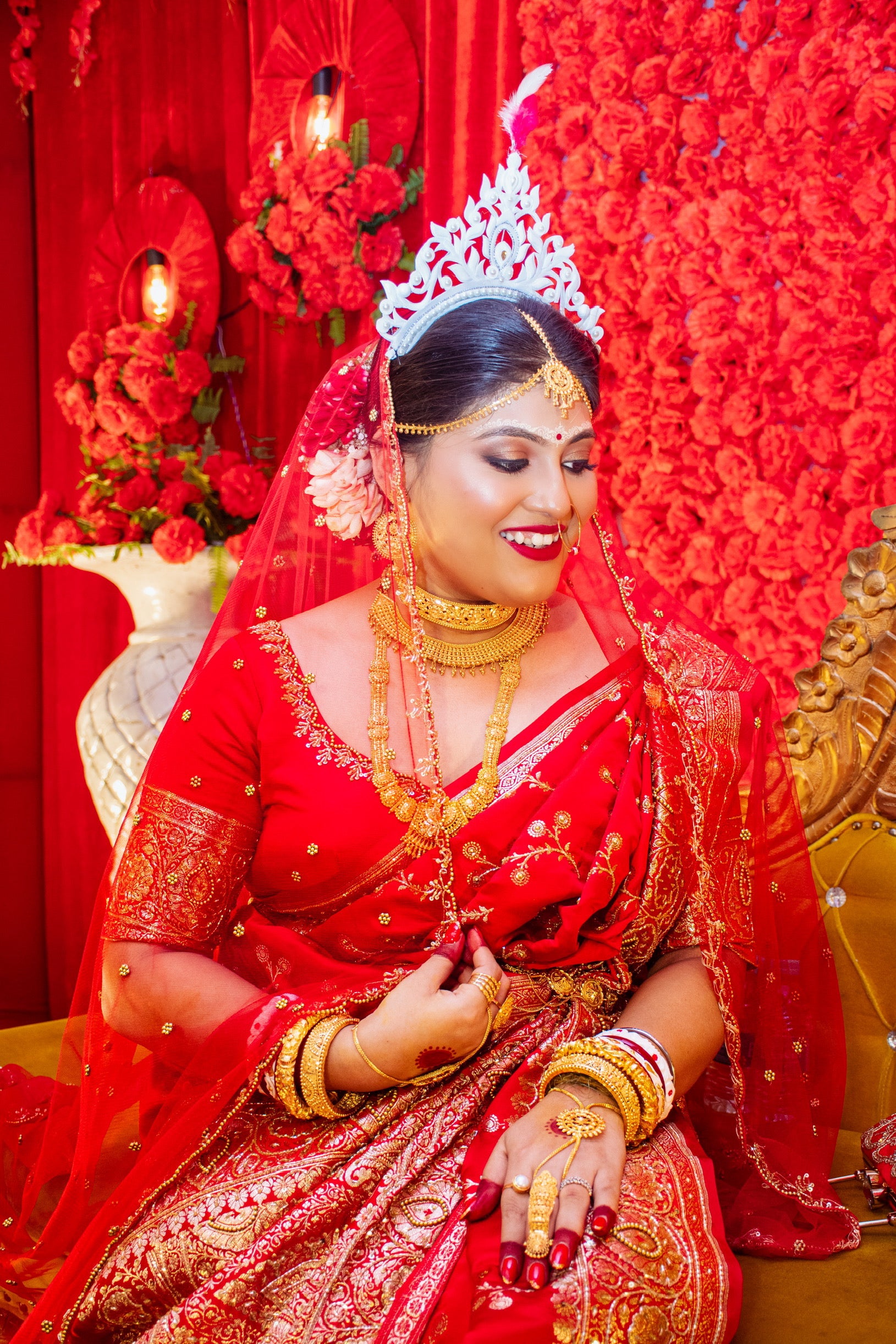 Exquisite Bengali Red Bridal Dupatta