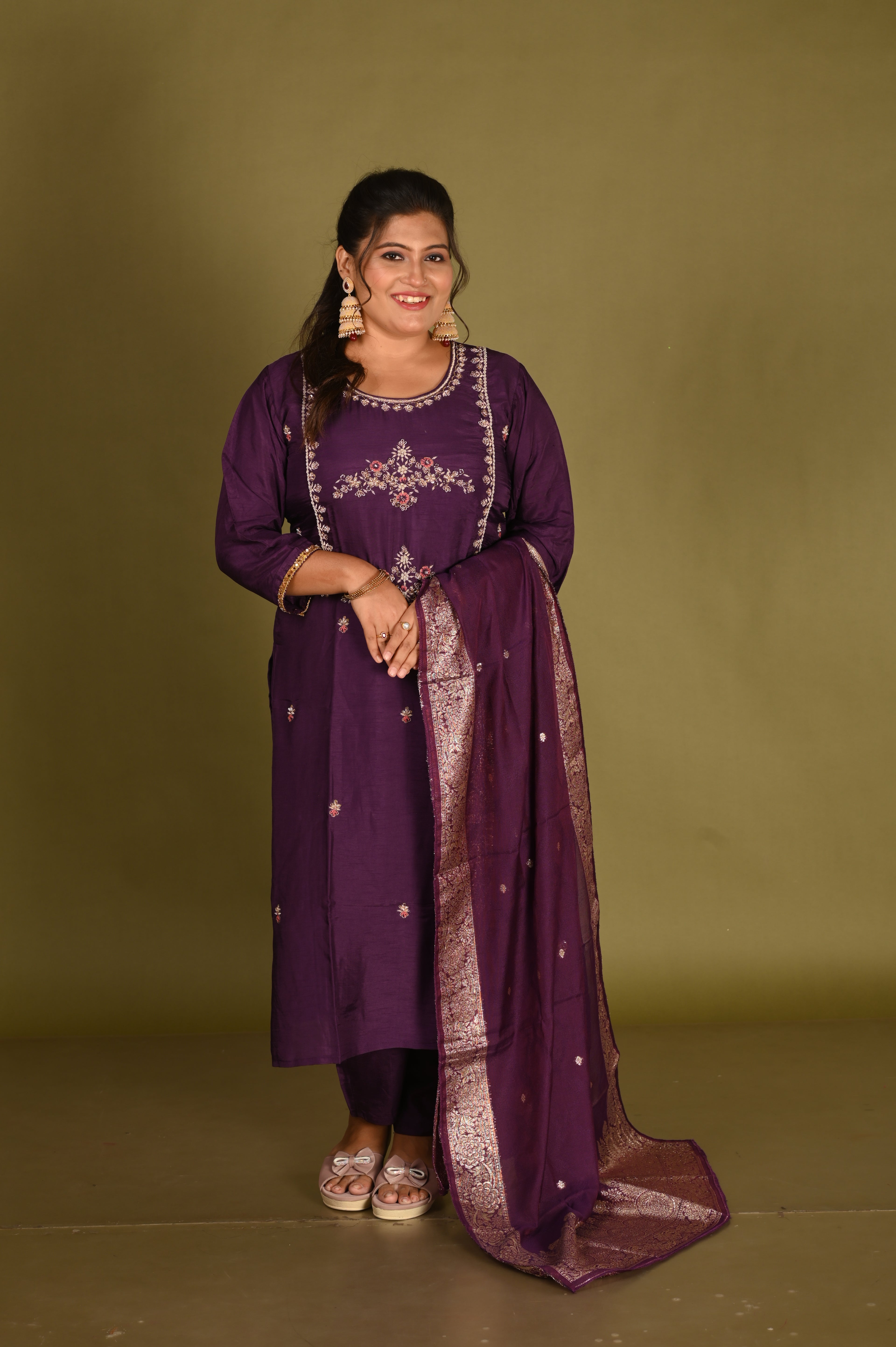 Royal Plum Hand  Embroidered Suit