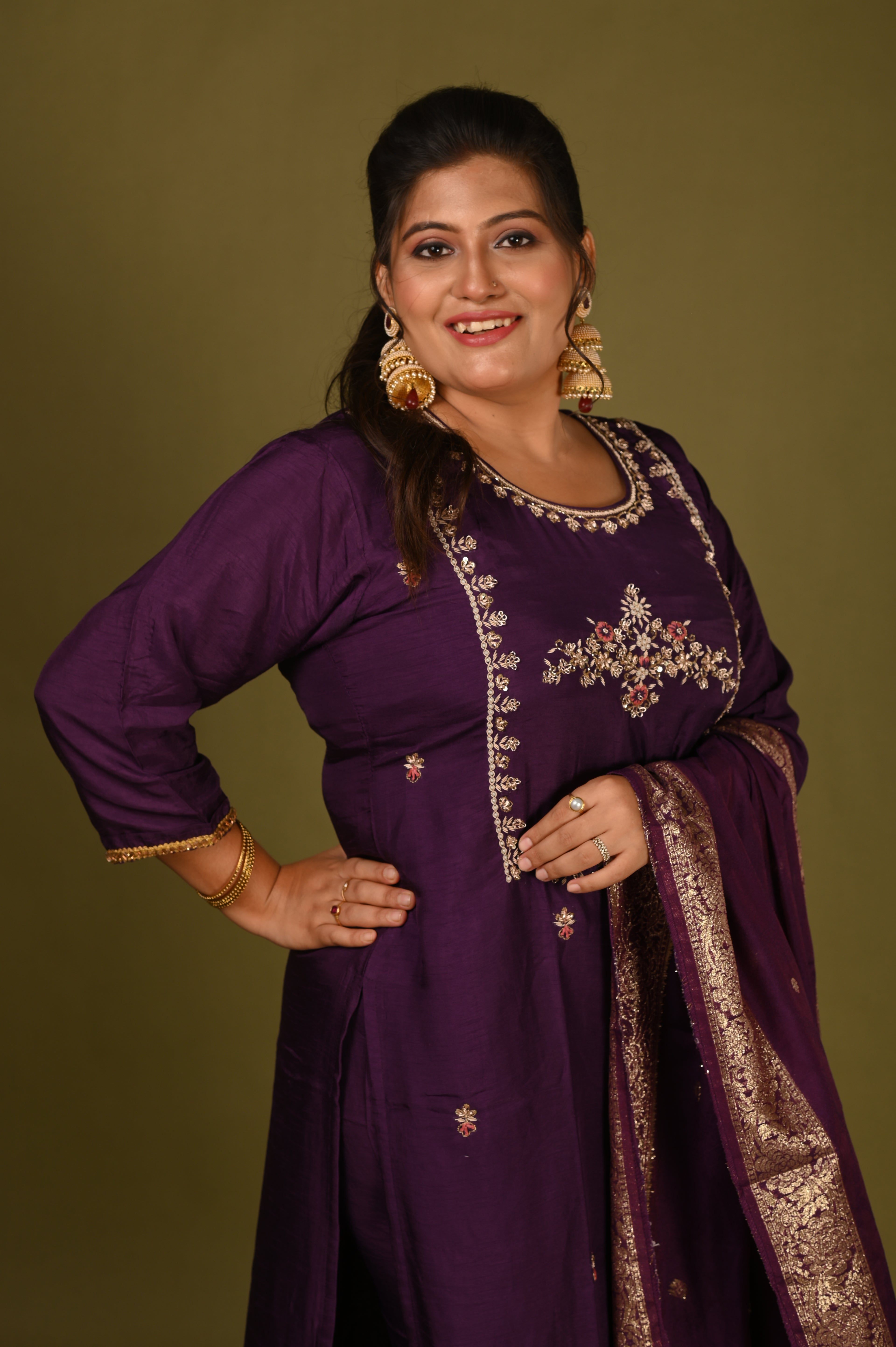 Royal Plum Hand  Embroidered Suit