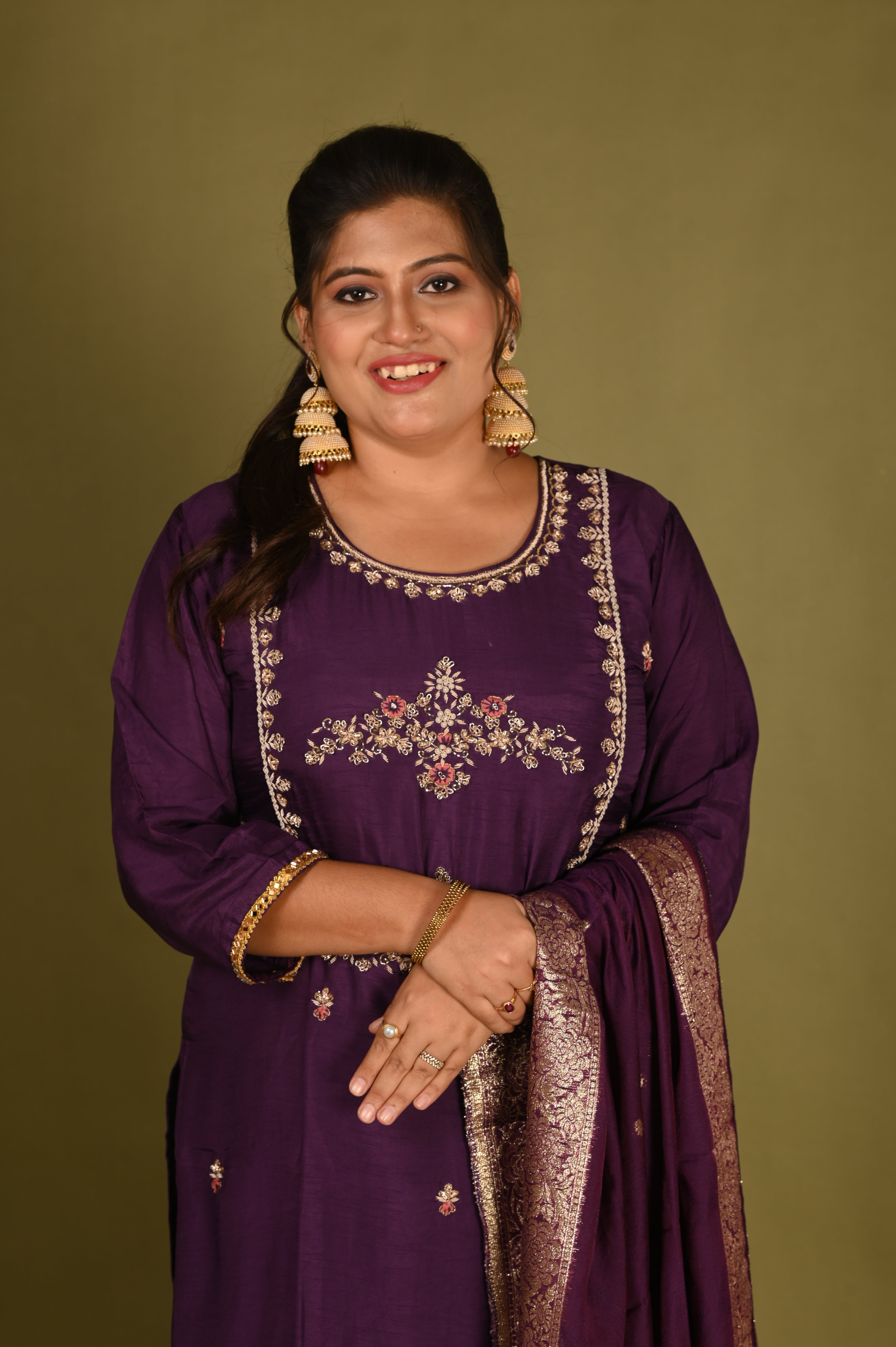Royal Plum Hand  Embroidered Suit