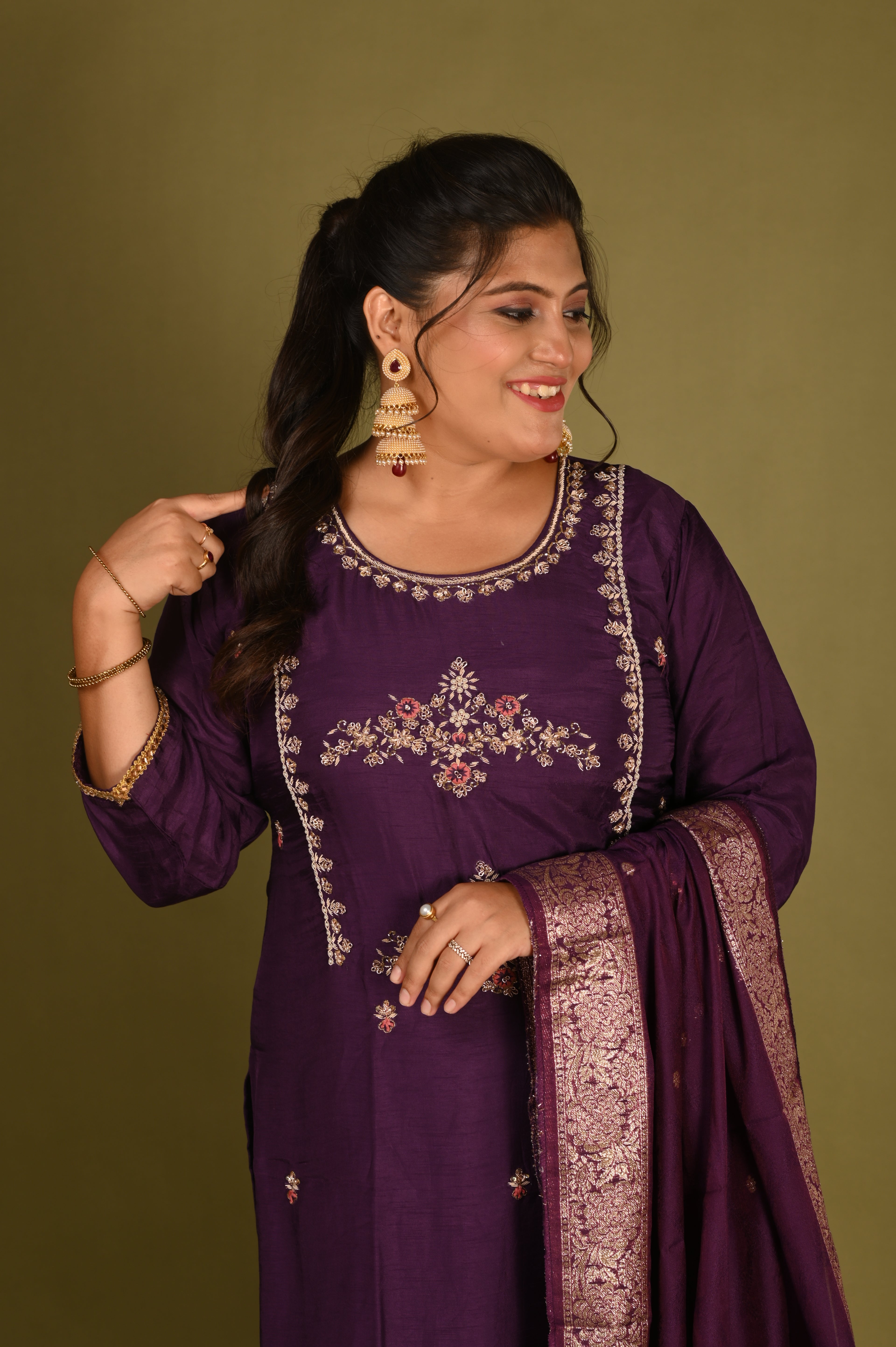 Royal Plum Hand  Embroidered Suit