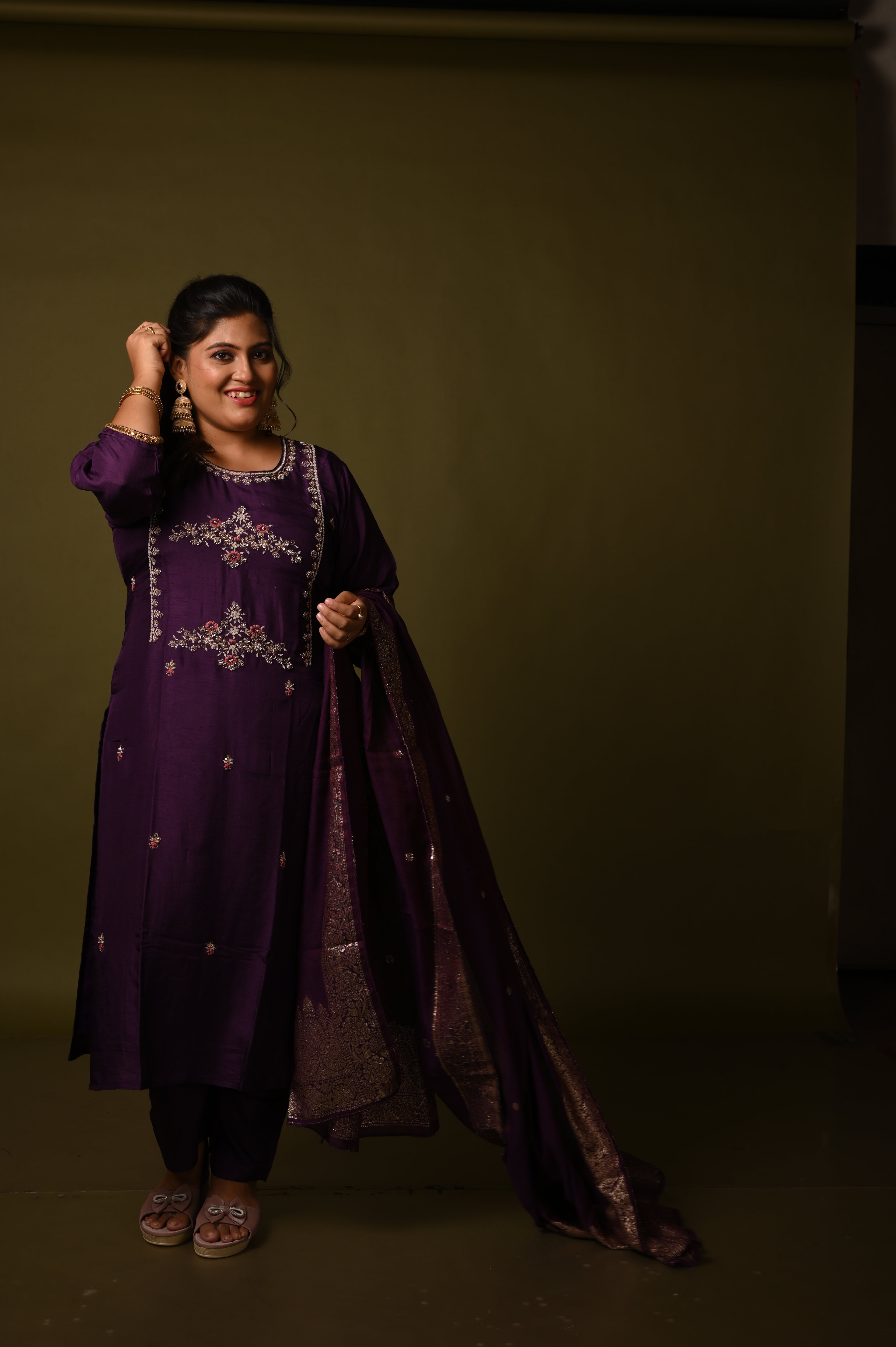 Royal Plum Hand  Embroidered Suit