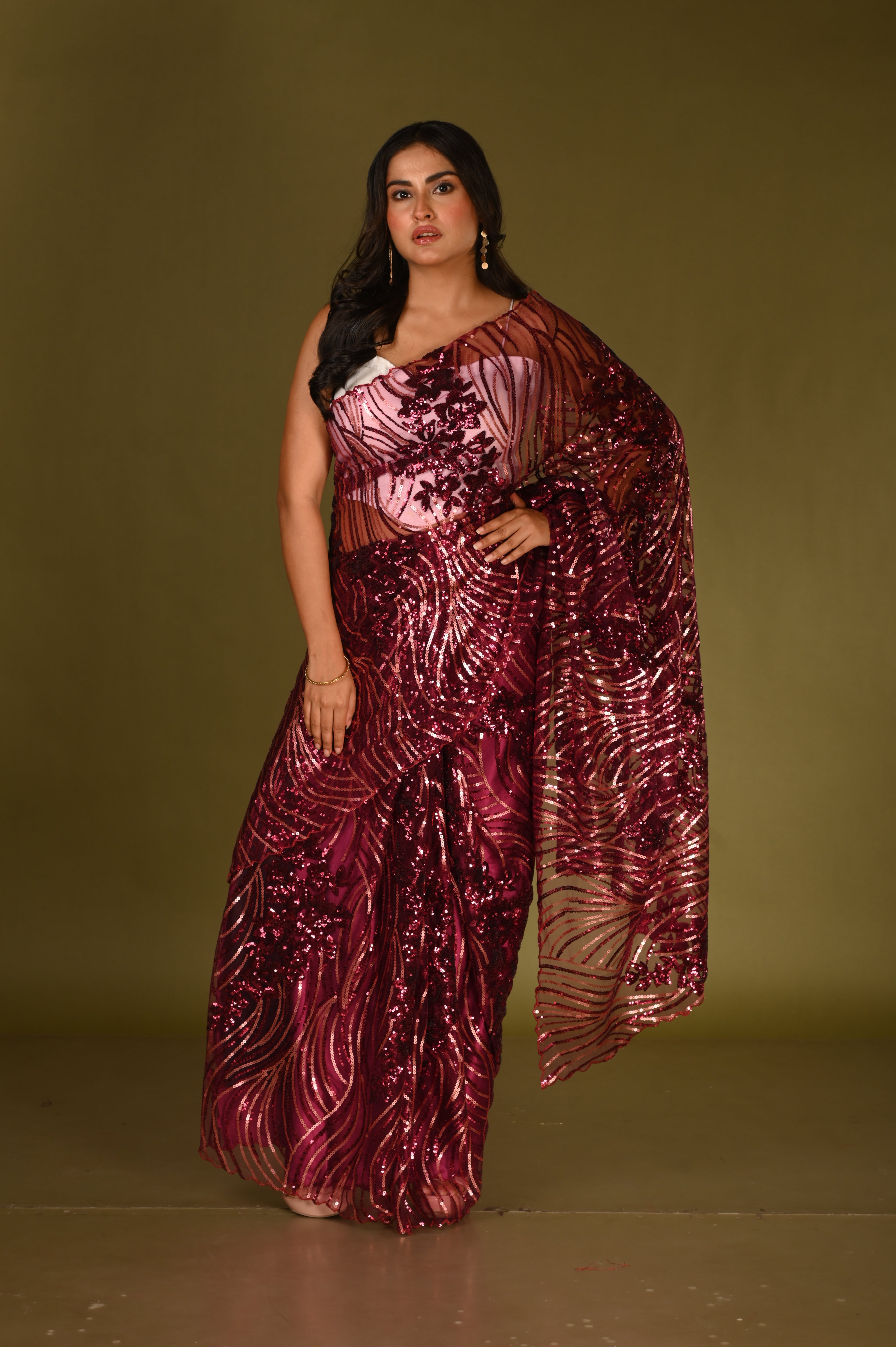 Majestic Merlot Sequin Saree