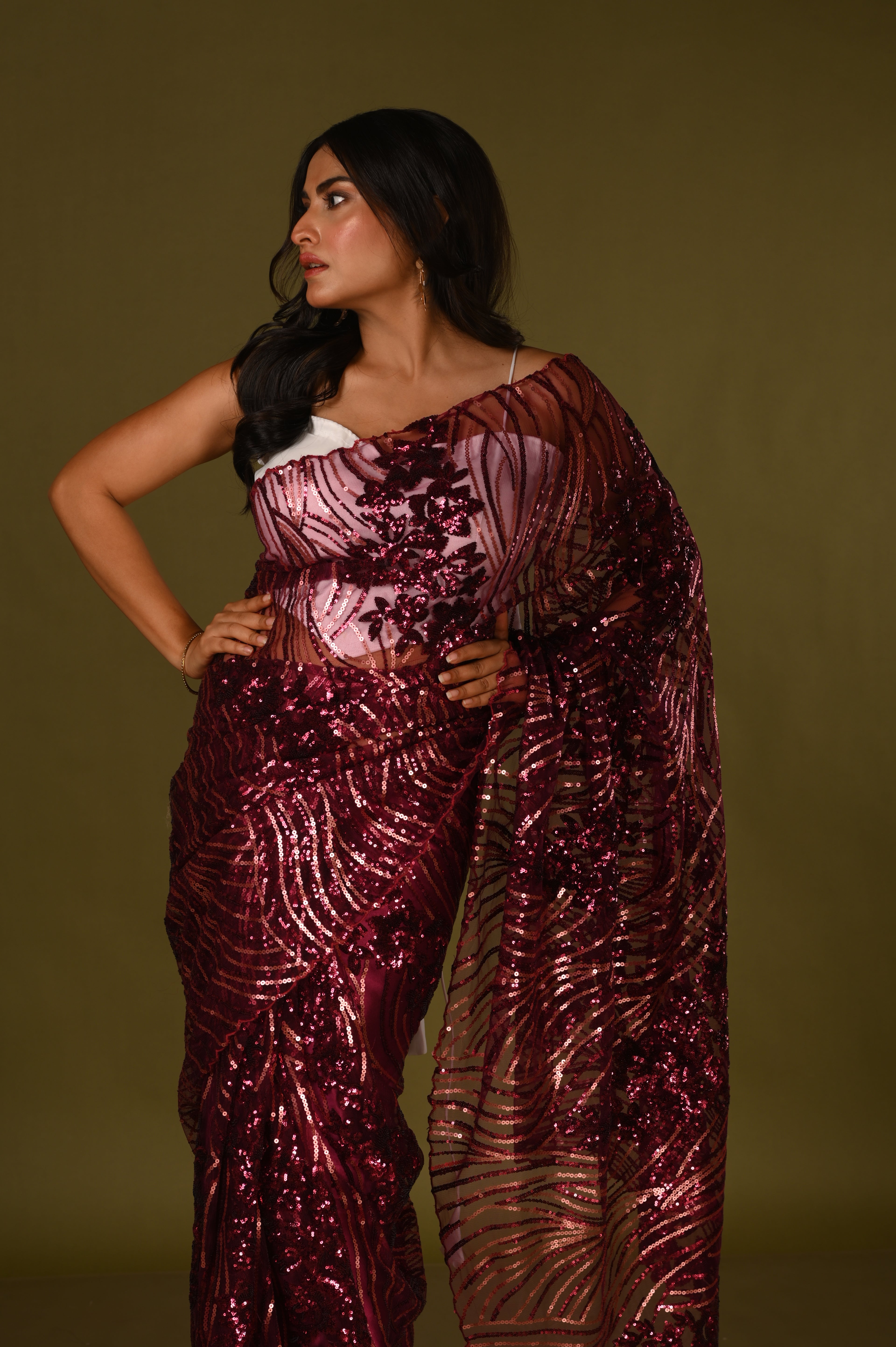 Majestic Merlot Sequin Saree