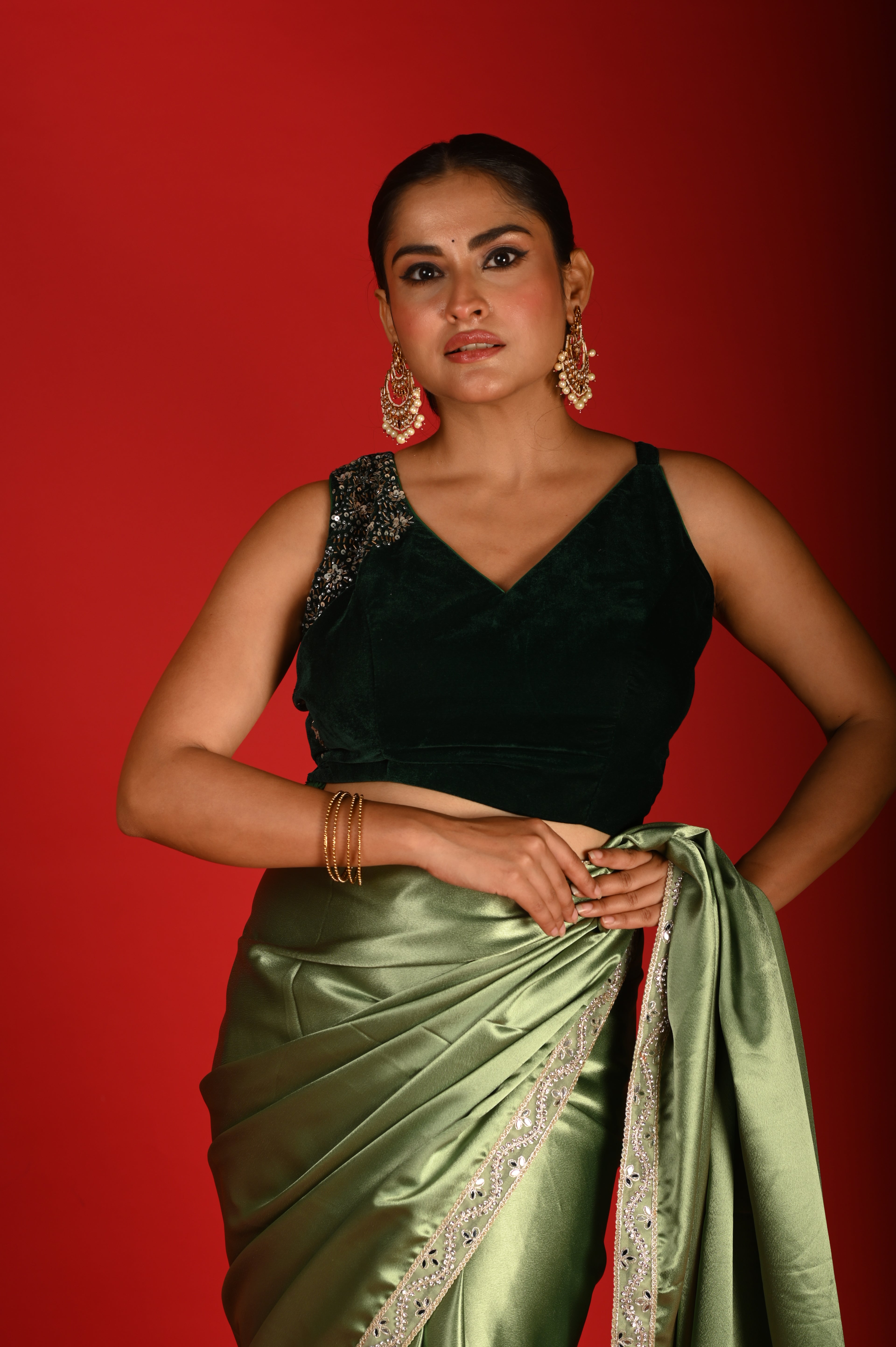 Emerald Noir Embellished Blouse