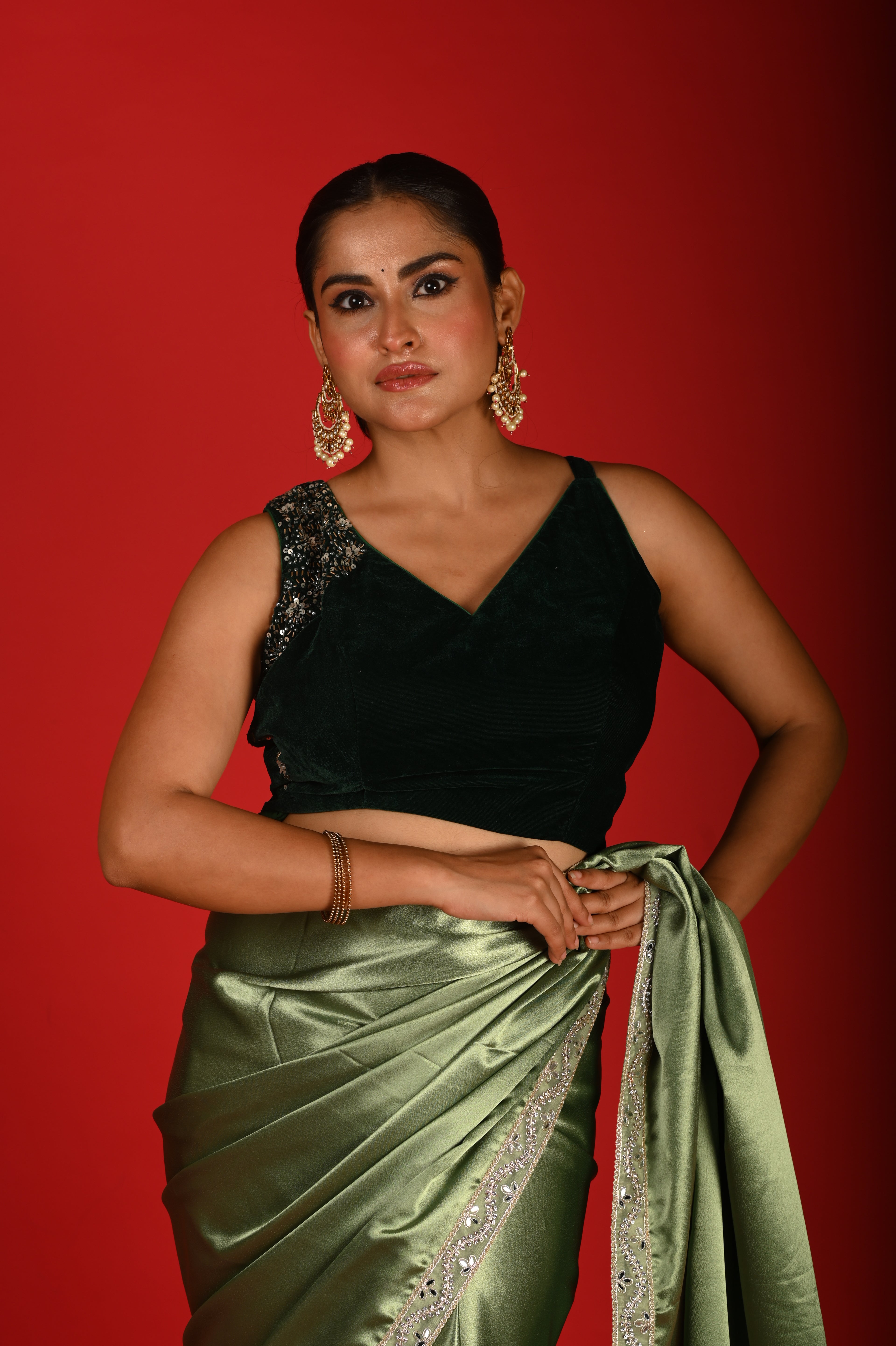 Emerald Noir Embellished Blouse