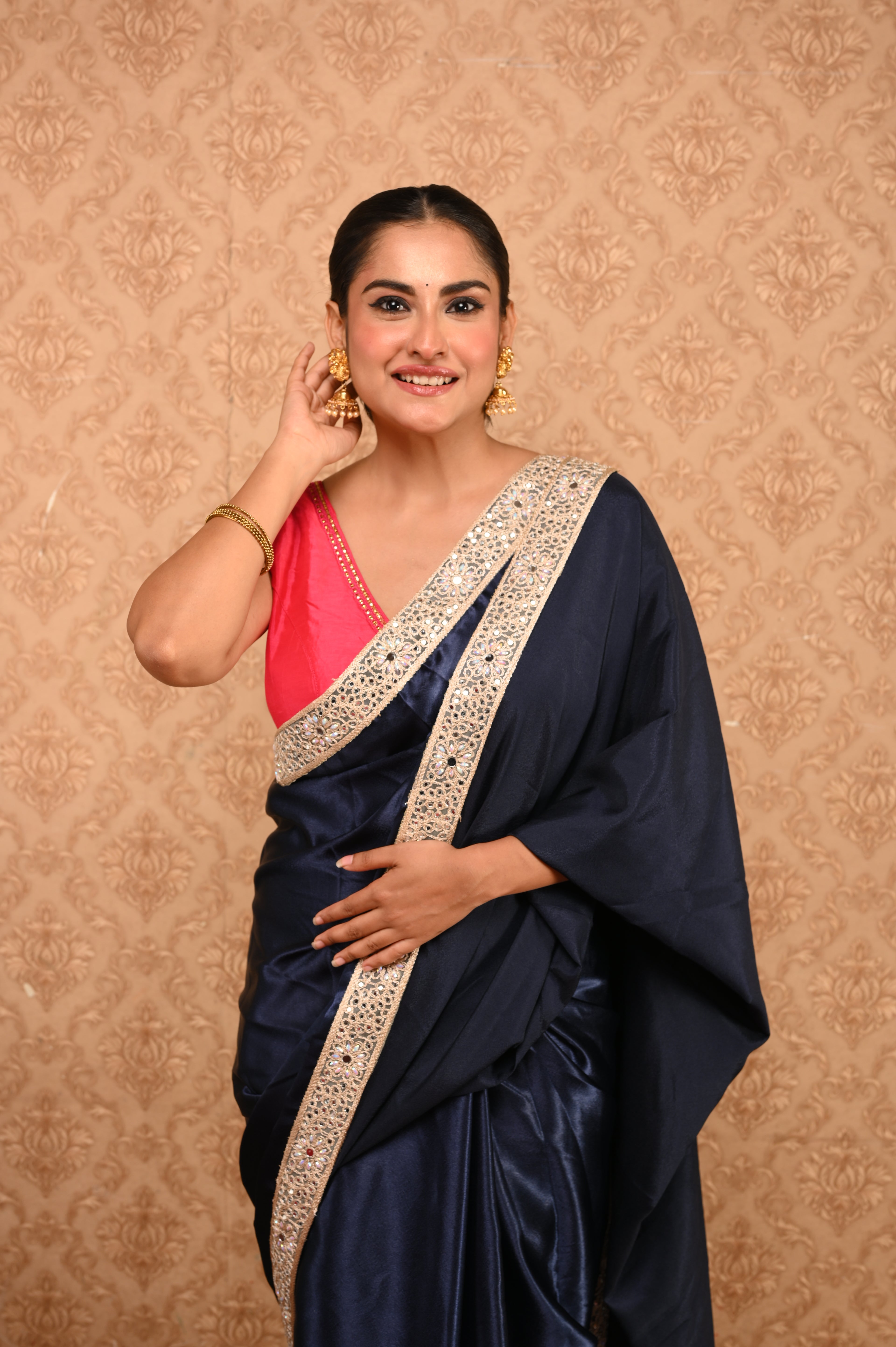 Midnight Regal Mirrorwork Saree