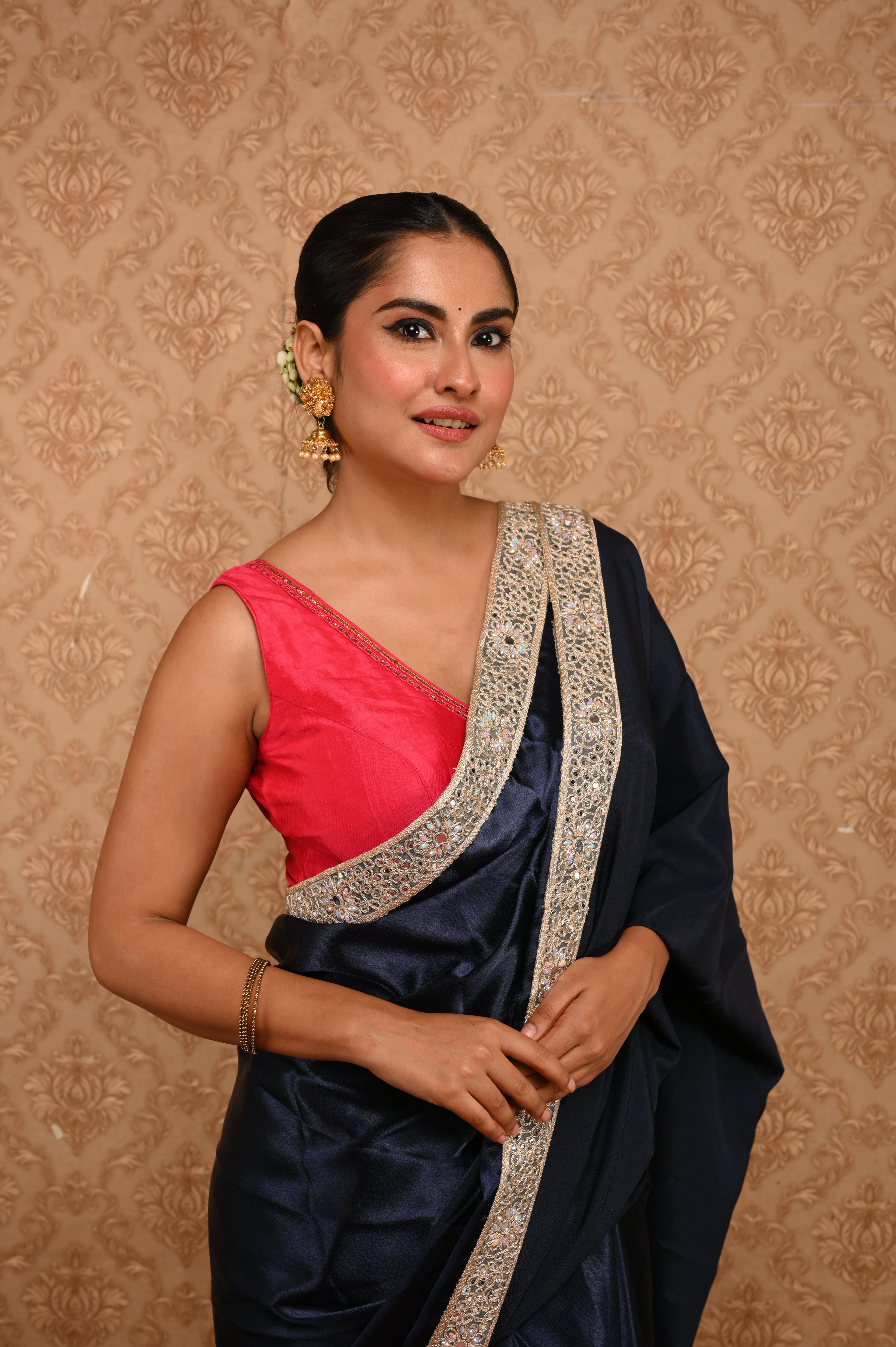 Midnight Regal Mirrorwork Saree