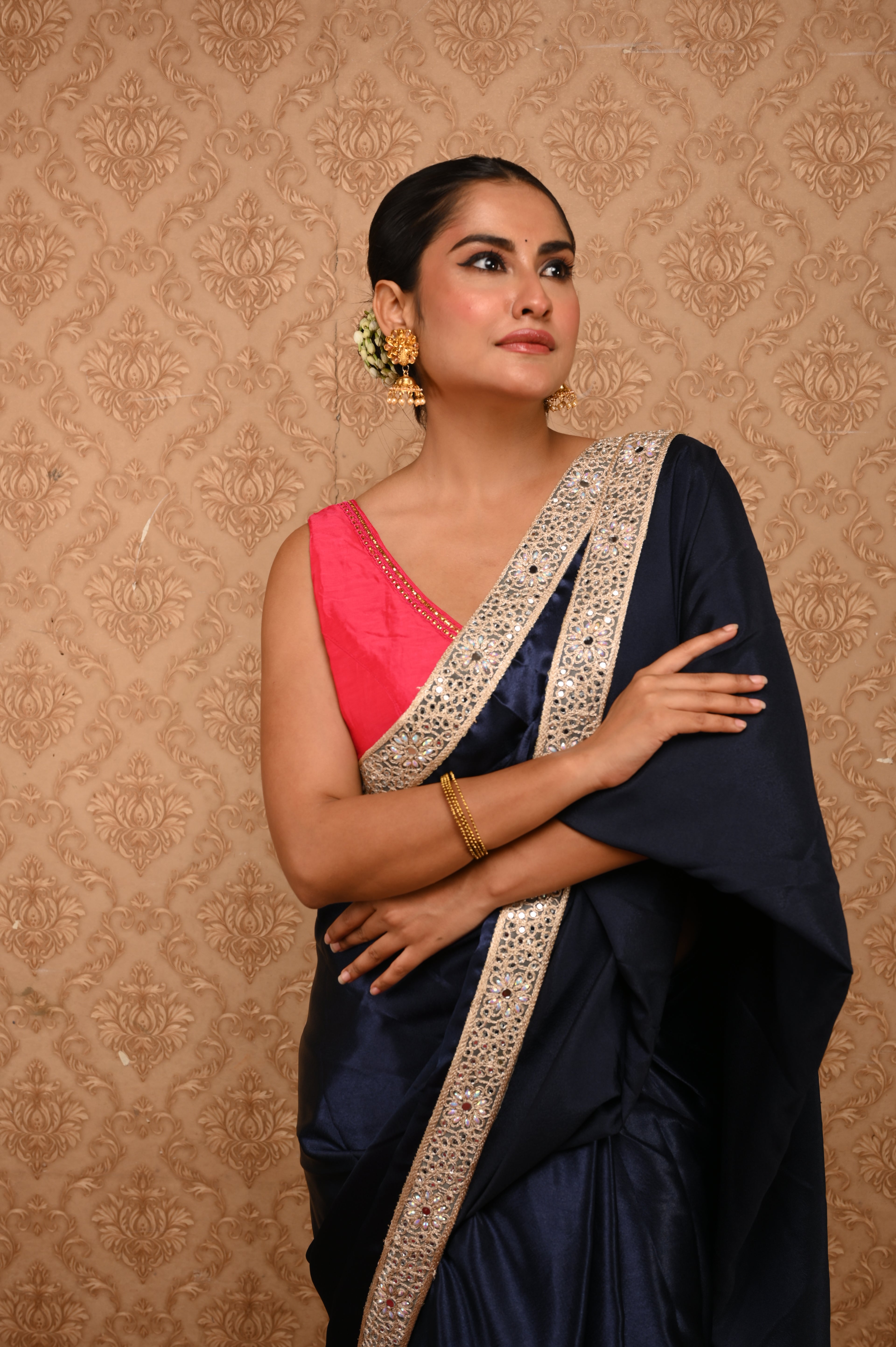 Midnight Regal Mirrorwork Saree
