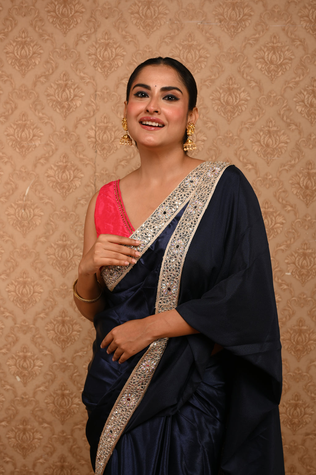 Midnight Regal Mirrorwork Saree