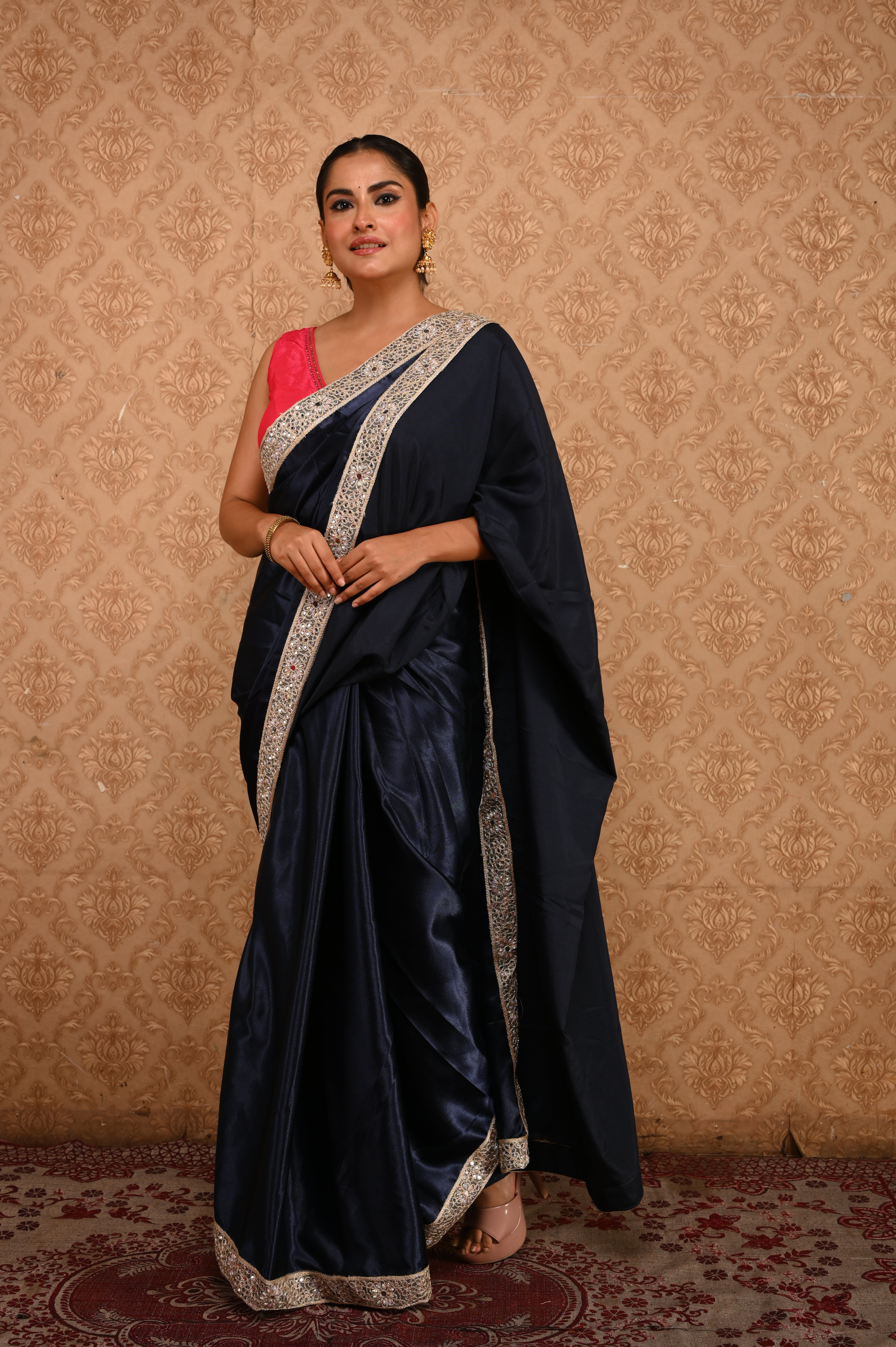 Midnight Regal Mirrorwork Saree
