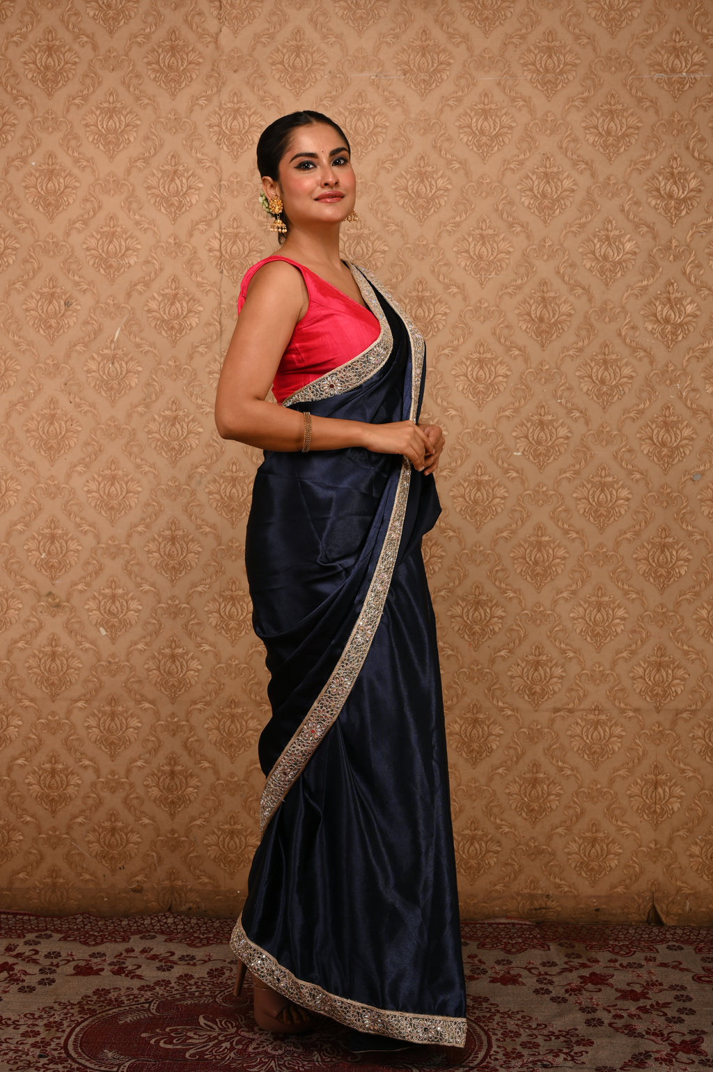Midnight Regal Mirrorwork Saree