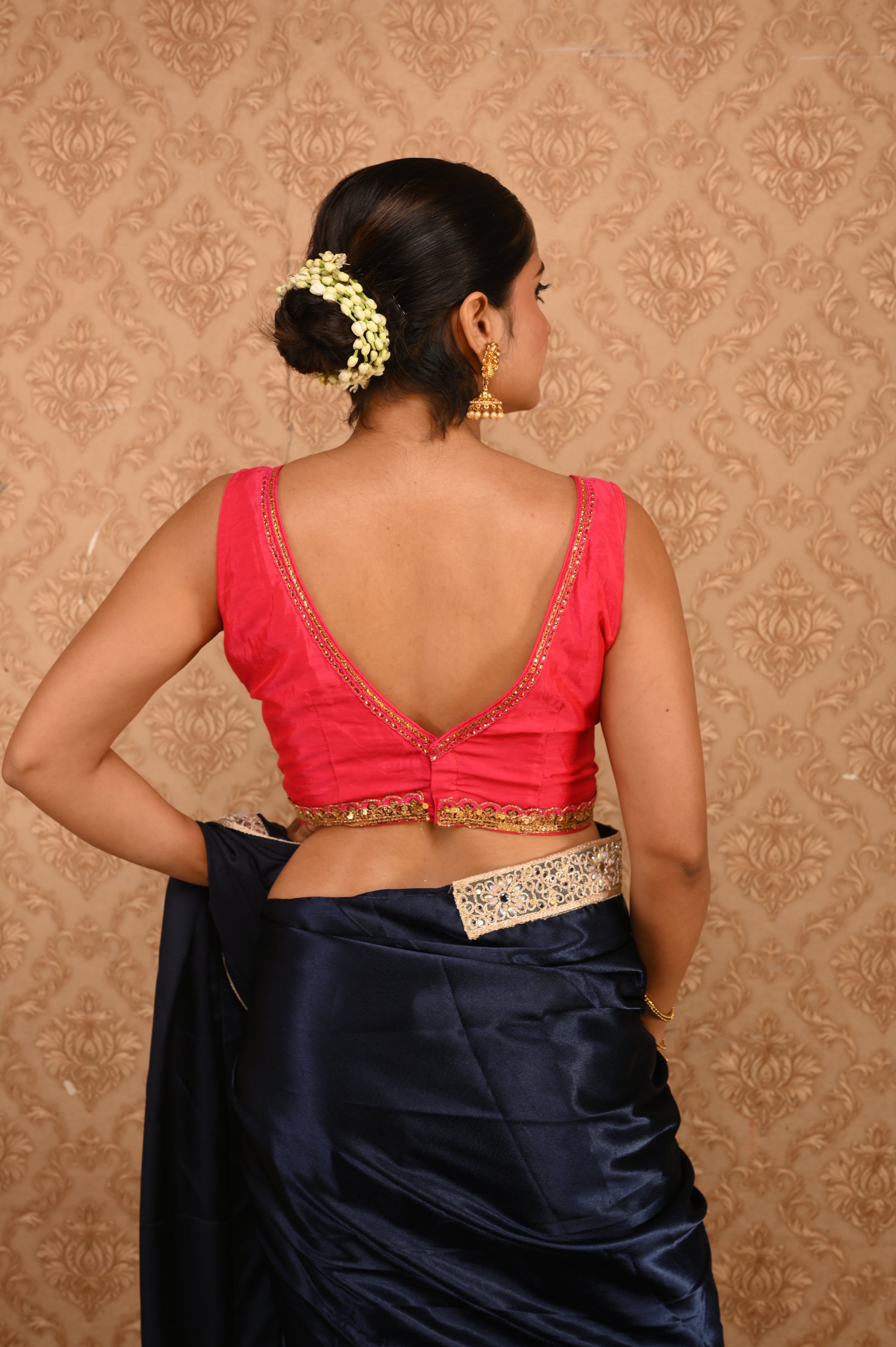 Viva Pink V cut Sequence Blouse