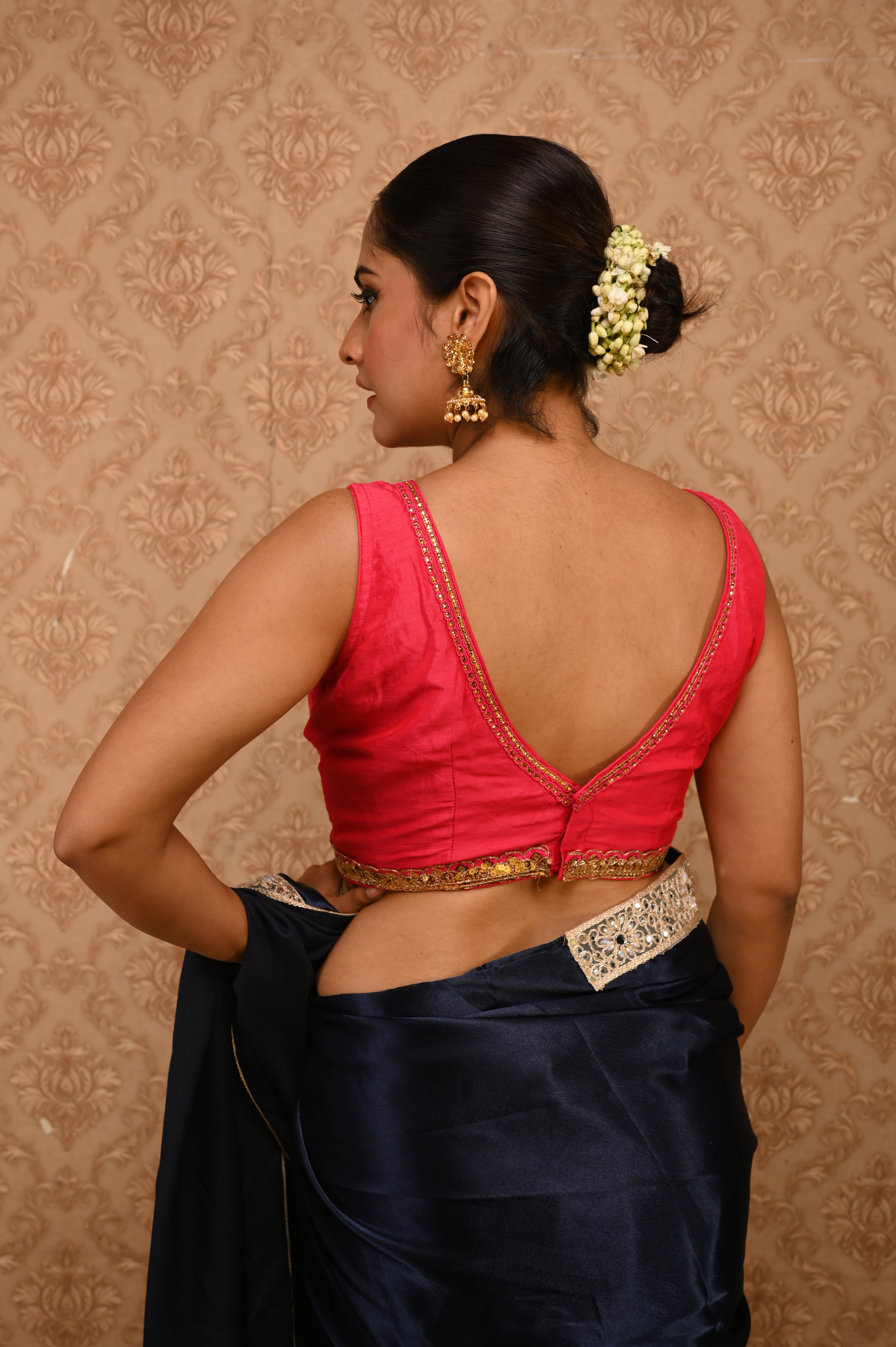 Viva Pink V cut Sequence Blouse