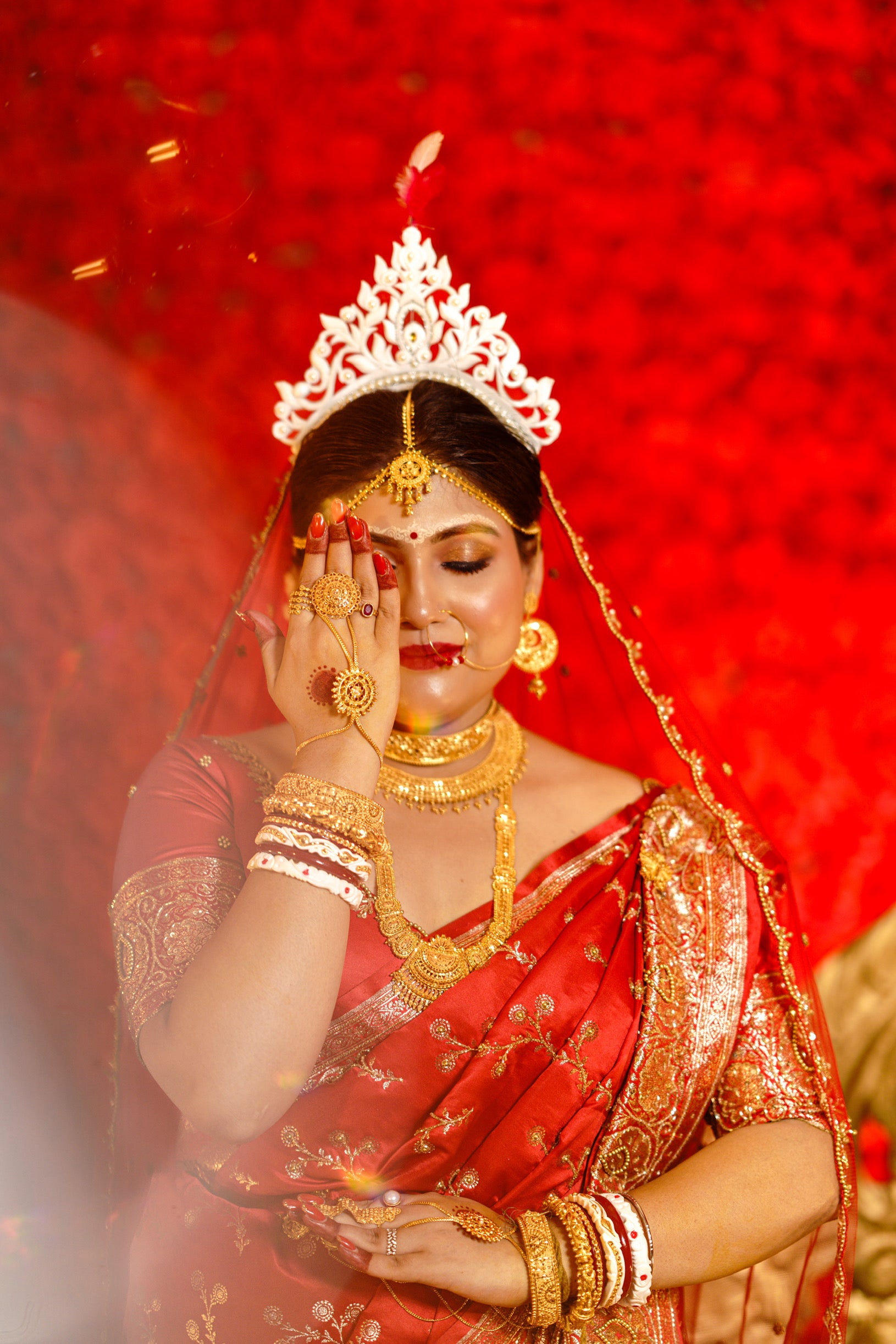 Exquisite Bengali Red Bridal Dupatta